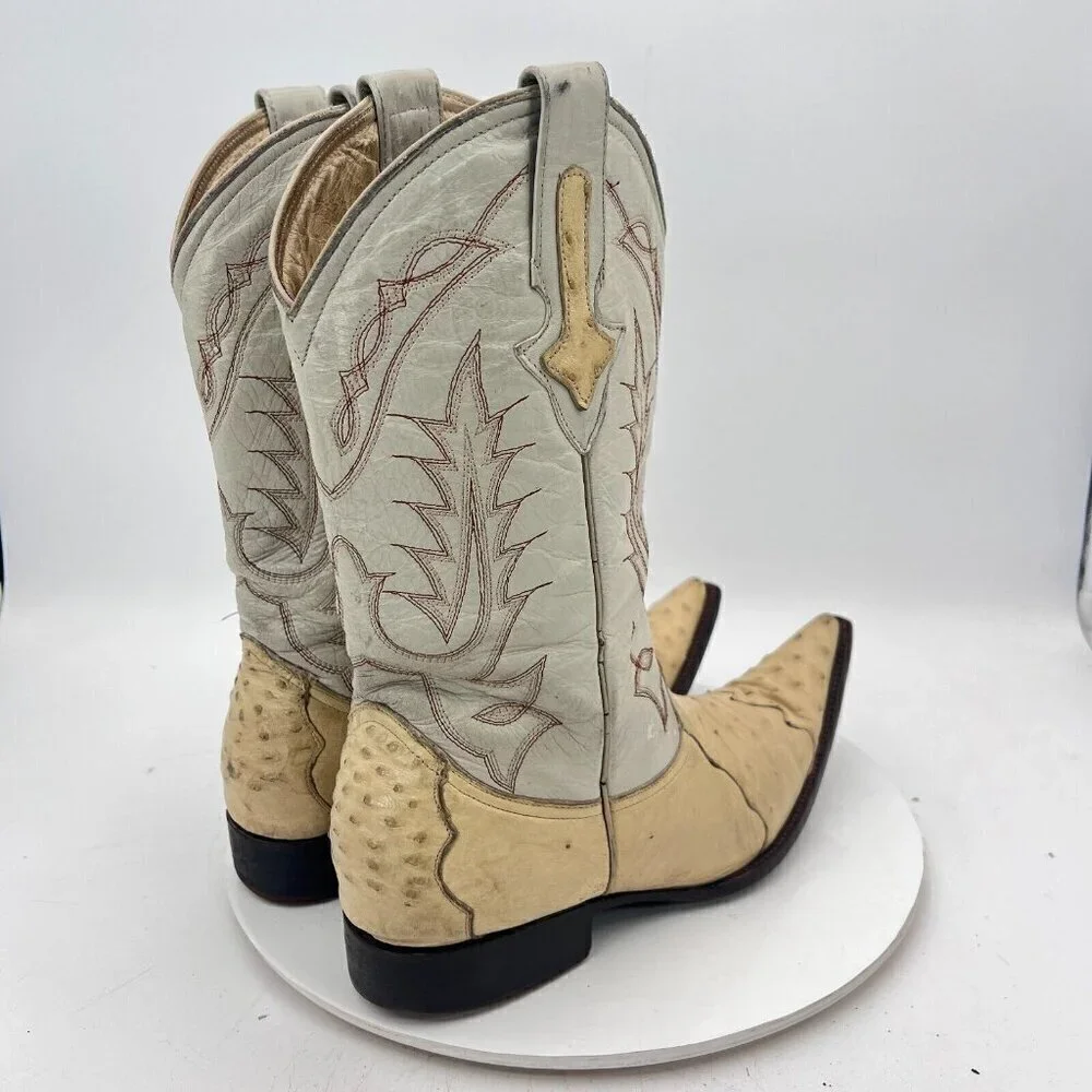 Yoncer Men Size 8 Cream White Leather Pointed Toe Pull On Western Cowboy Boot